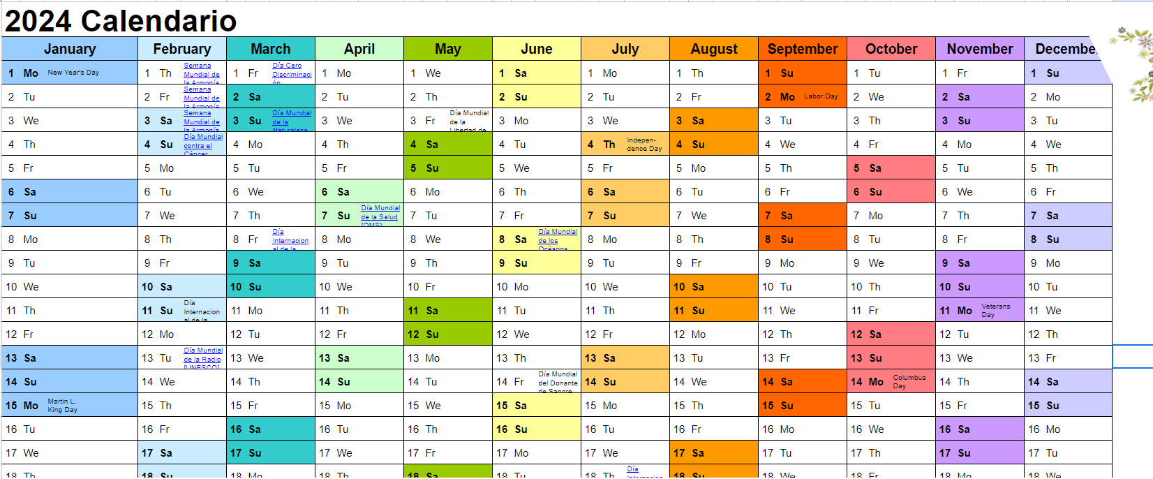 Calendario 2024, Plantilla Canva Gratis