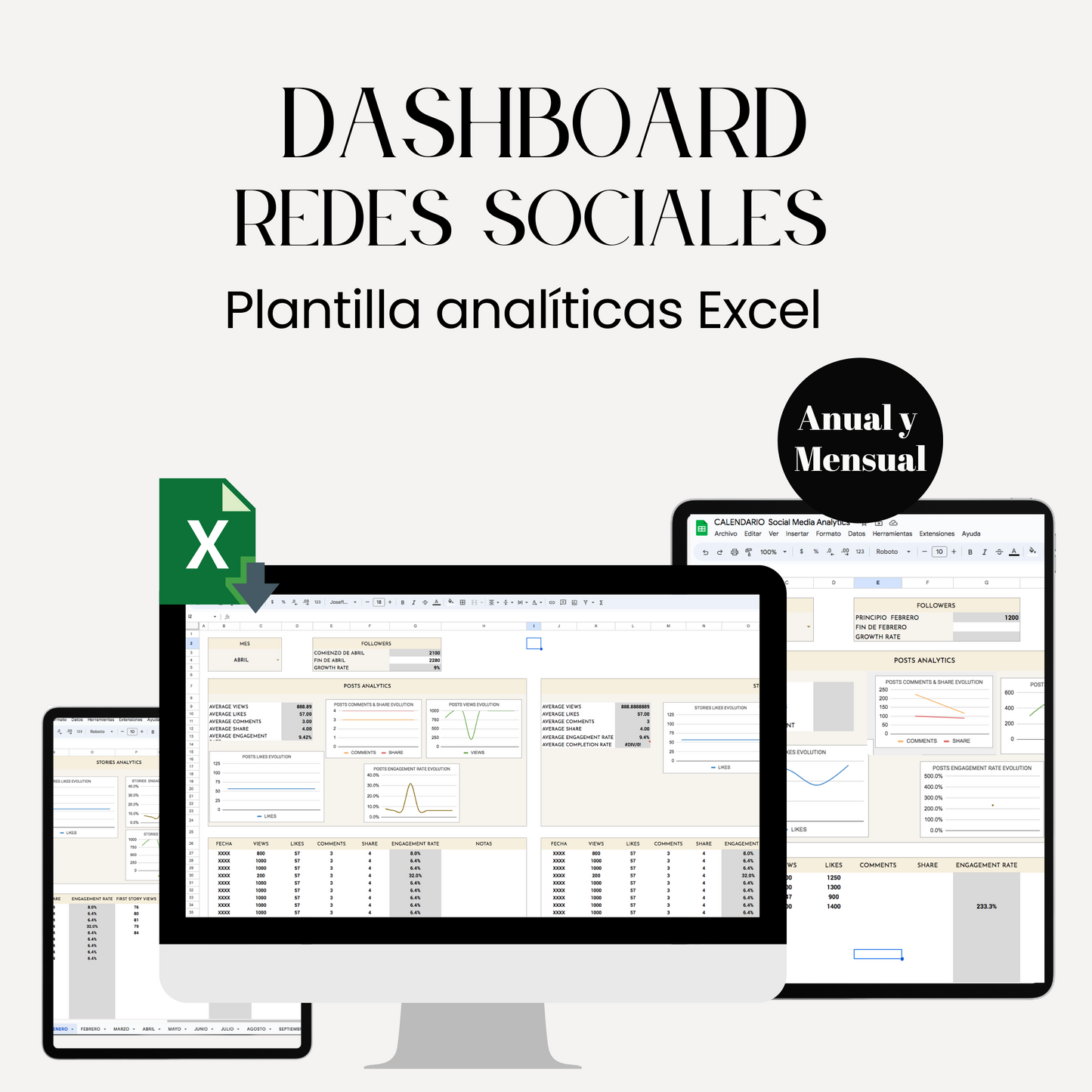 Dashboard redes sociales Excel (plantilla analíticas)
