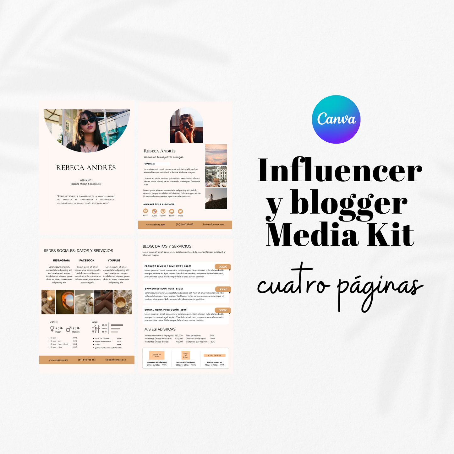 Media kit para bloggers e influencers 4 páginas
