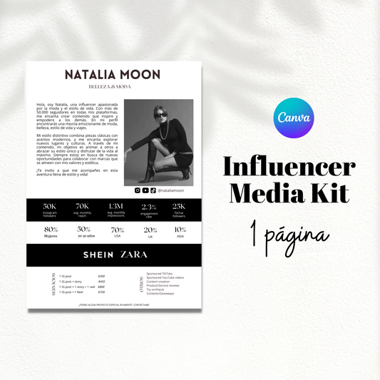 Media kit influencer de 1 página (plantilla)