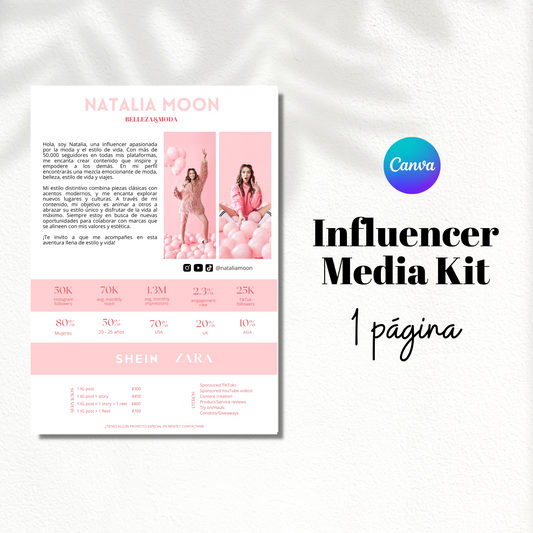 Media kit para influencers 1 página (plantilla)