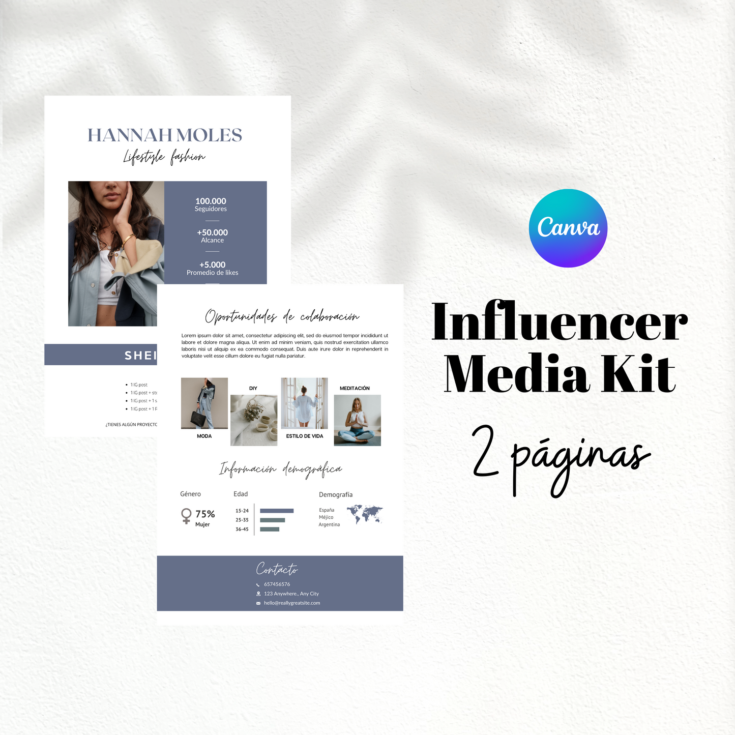 Media Kit Influencer 2 páginas (plantilla)