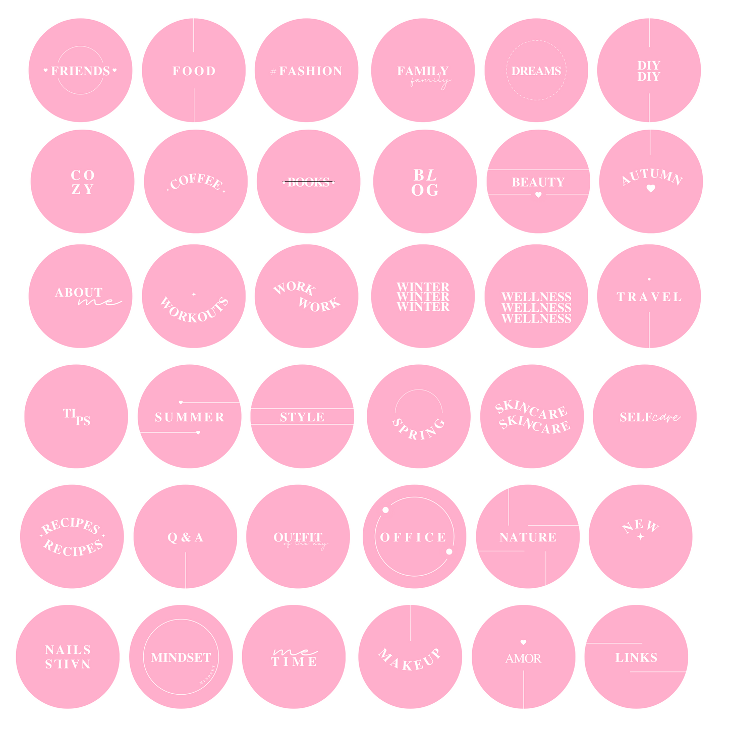 45 iconos rosas - Destacados para Instagram Stories Editables (Canva)